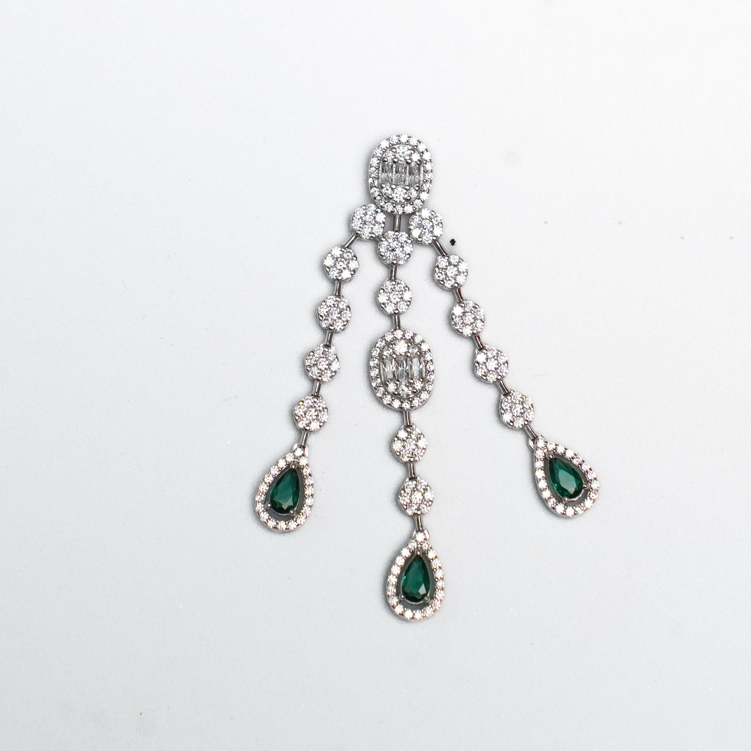 Green Emerald Dangler cz Waterfall Pendant Set