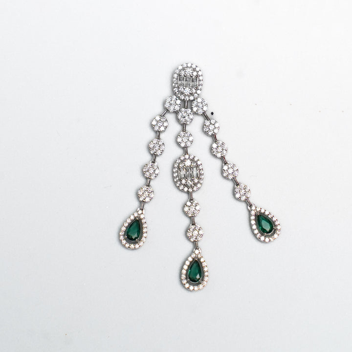Green Emerald Dangler cz Waterfall Pendant Set