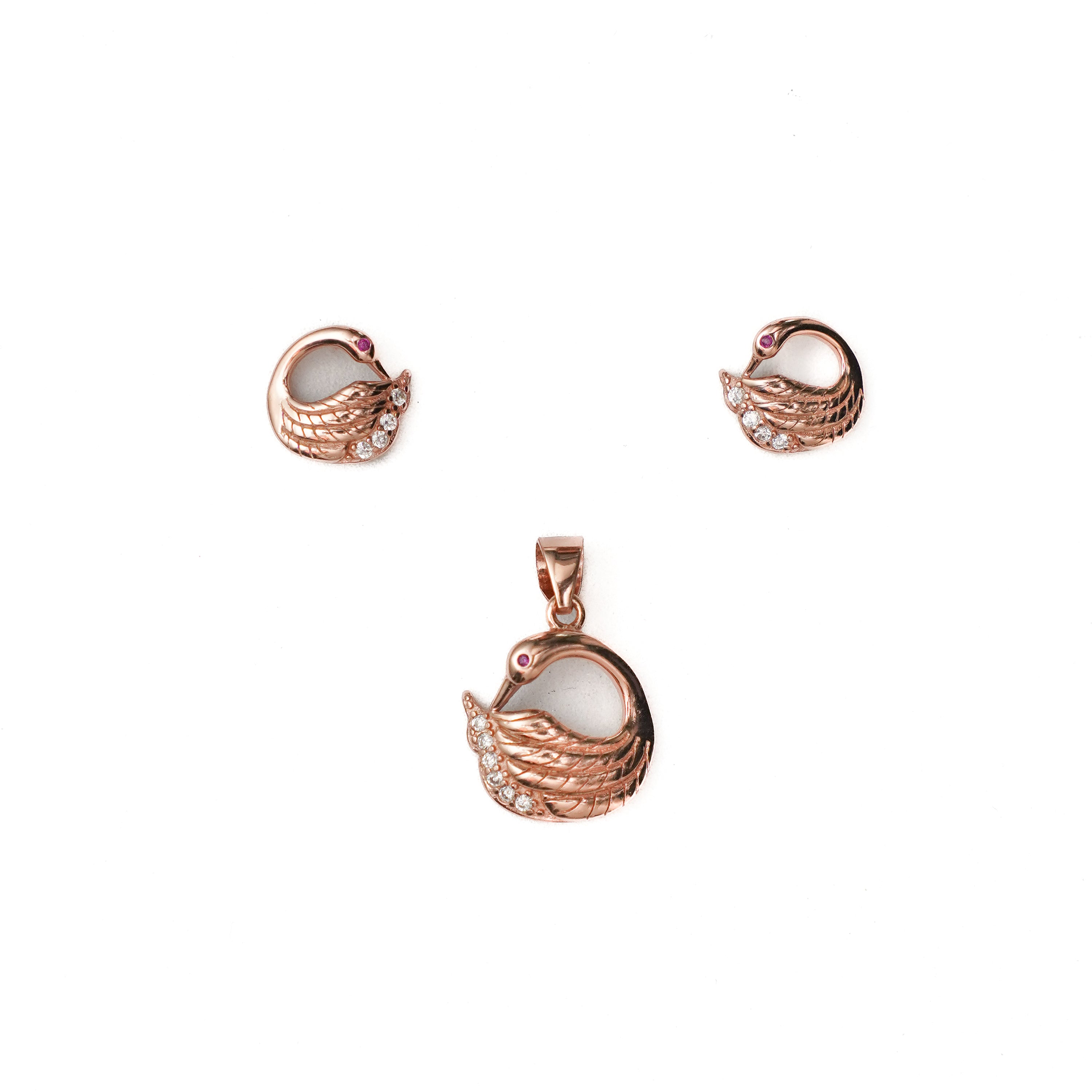 925 Silver Rose Gold-Plated Swan Pendant Set
