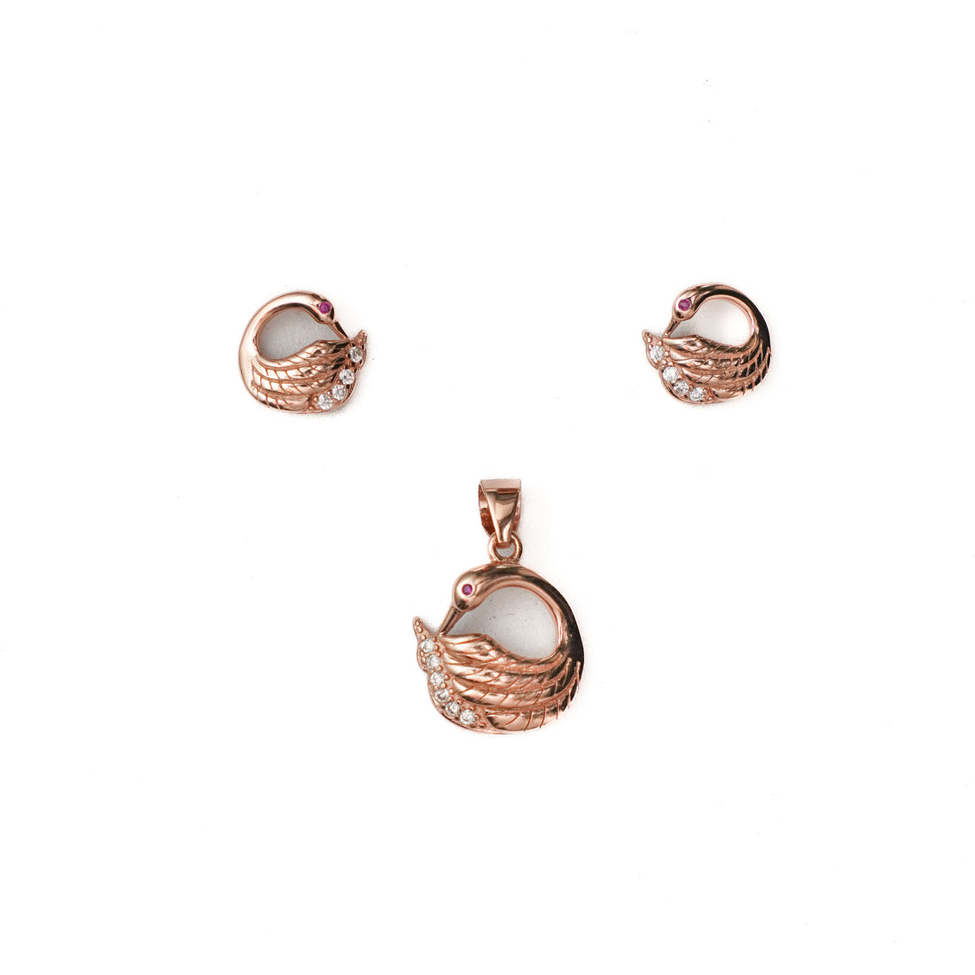 925 Silver Rose Gold-Plated Swan Pendant Set