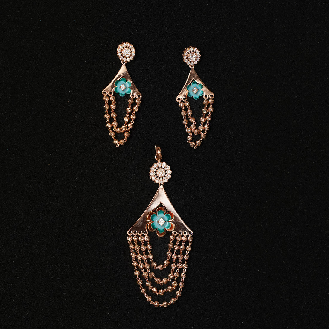 92.5 Silver Enamel Floral Pendent Set