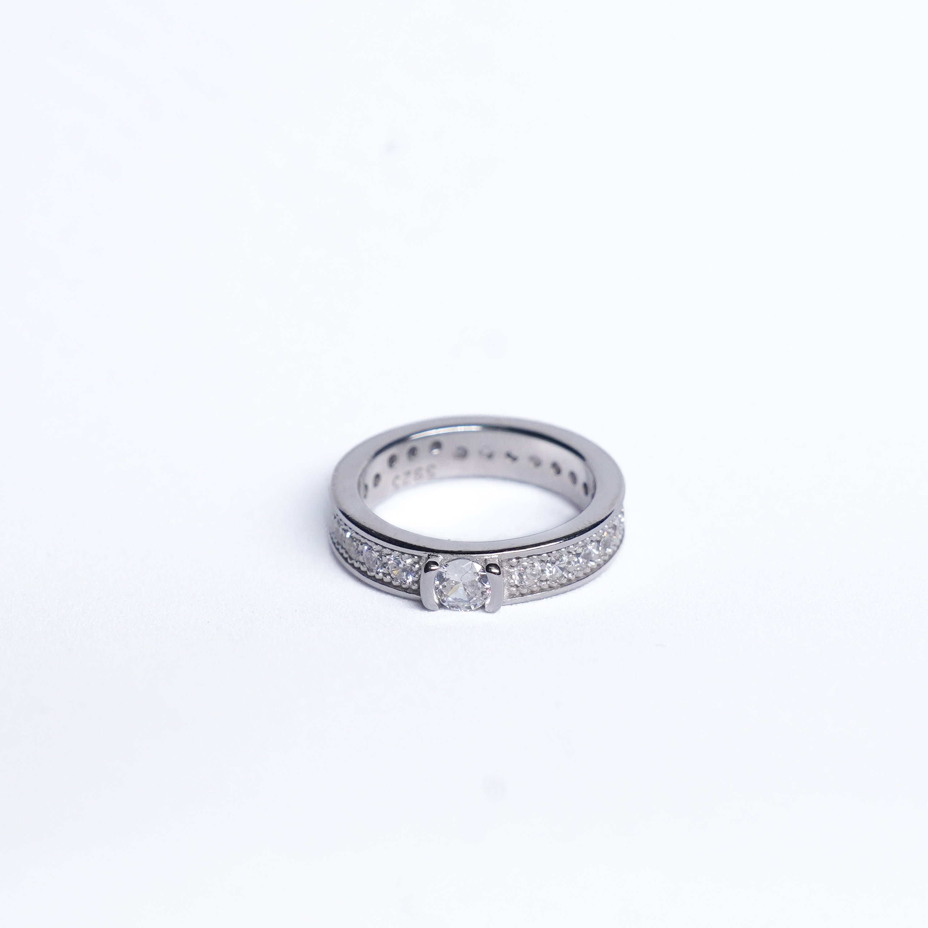 92.5 Silver Pave Diamond Band Ring with Center up round cz Dimond