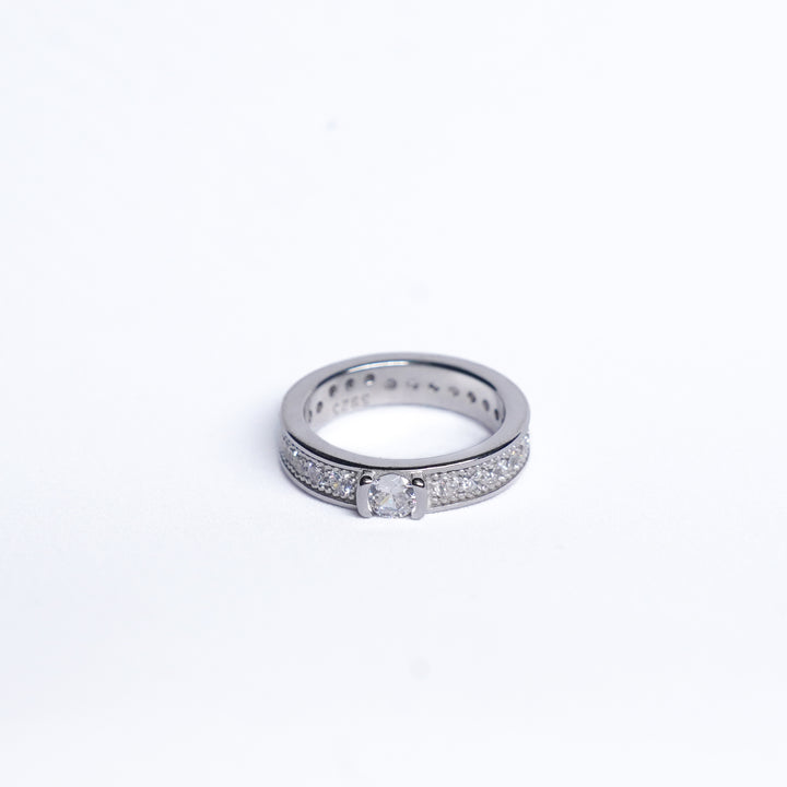 92.5 Silver Pave Diamond Band Ring with Center Stone