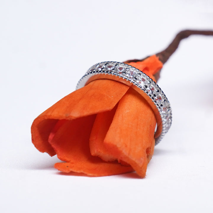 Pave Diamond 925 Silver Band Ring