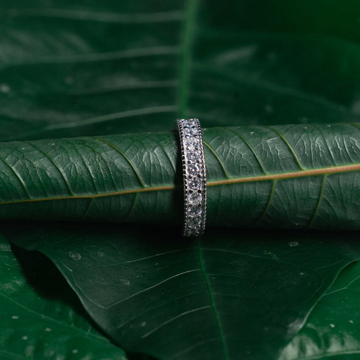 Pave Diamond 925 Silver Band Ring