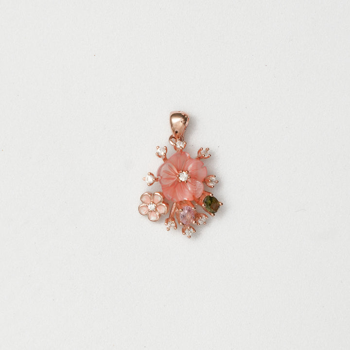 Peach MOP Dual Flower Cluster Pendant Set