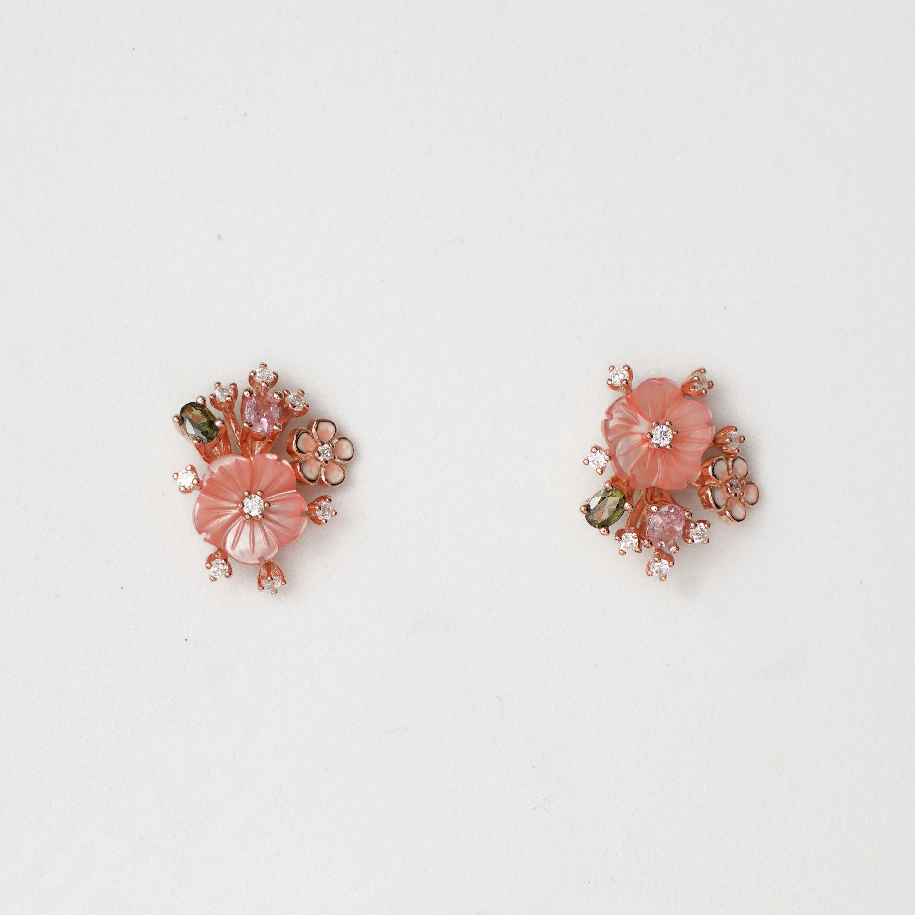 Peach MOP Dual Flower Cluster Pendant Set
