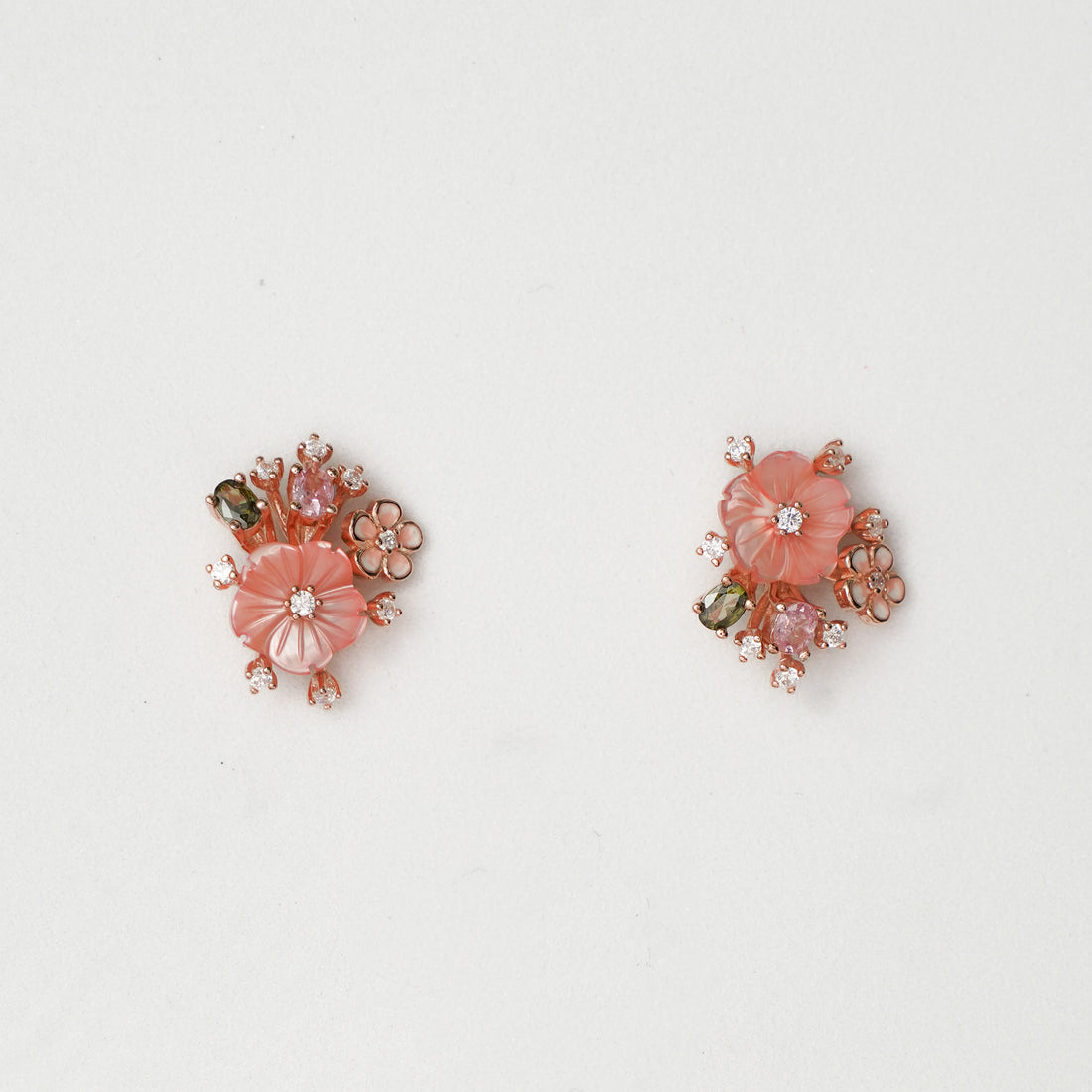 Peach MOP Dual Flower Cluster Pendant Set