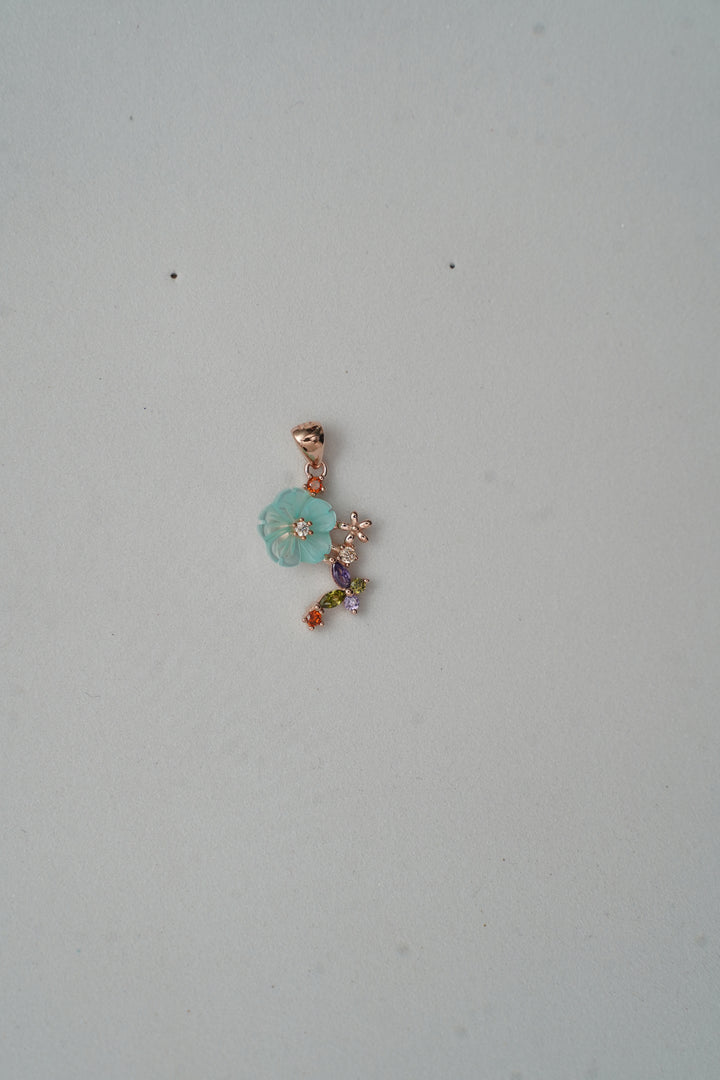 Blue MOP Flower with small Butterfly Pendant Set