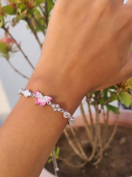 Pink Butterfly Charm Adjustable Bracelet