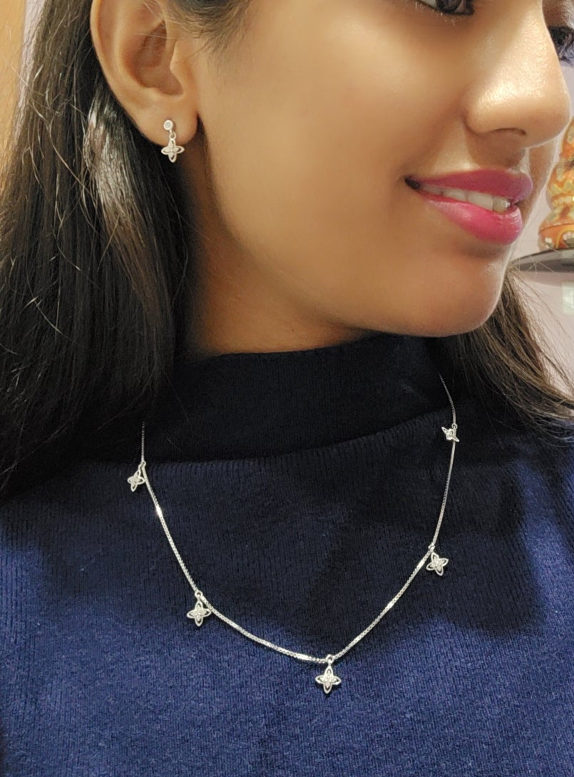 925 Silver Floral Station Necklace 