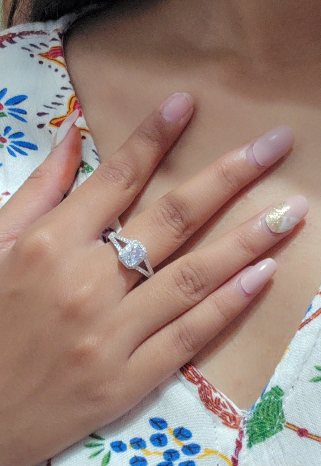 Emerald Cut Halo Diamond Silver Ring