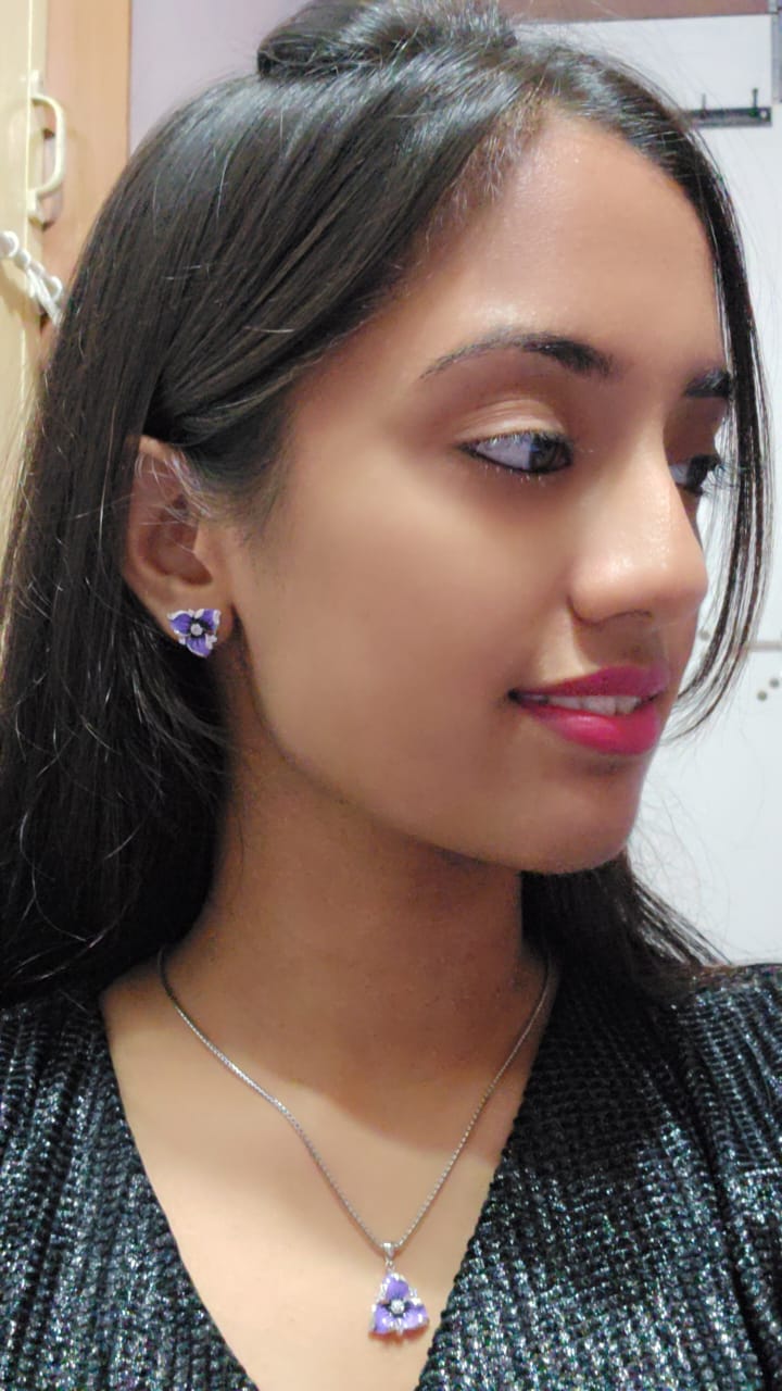 92.5 Silver Purple Flower Pendent Set