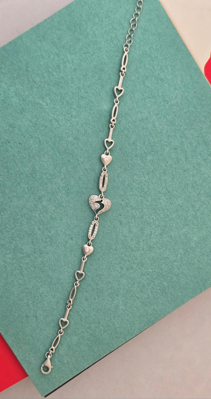 925 Sterling Silver Heart-Link Charm Bracelet