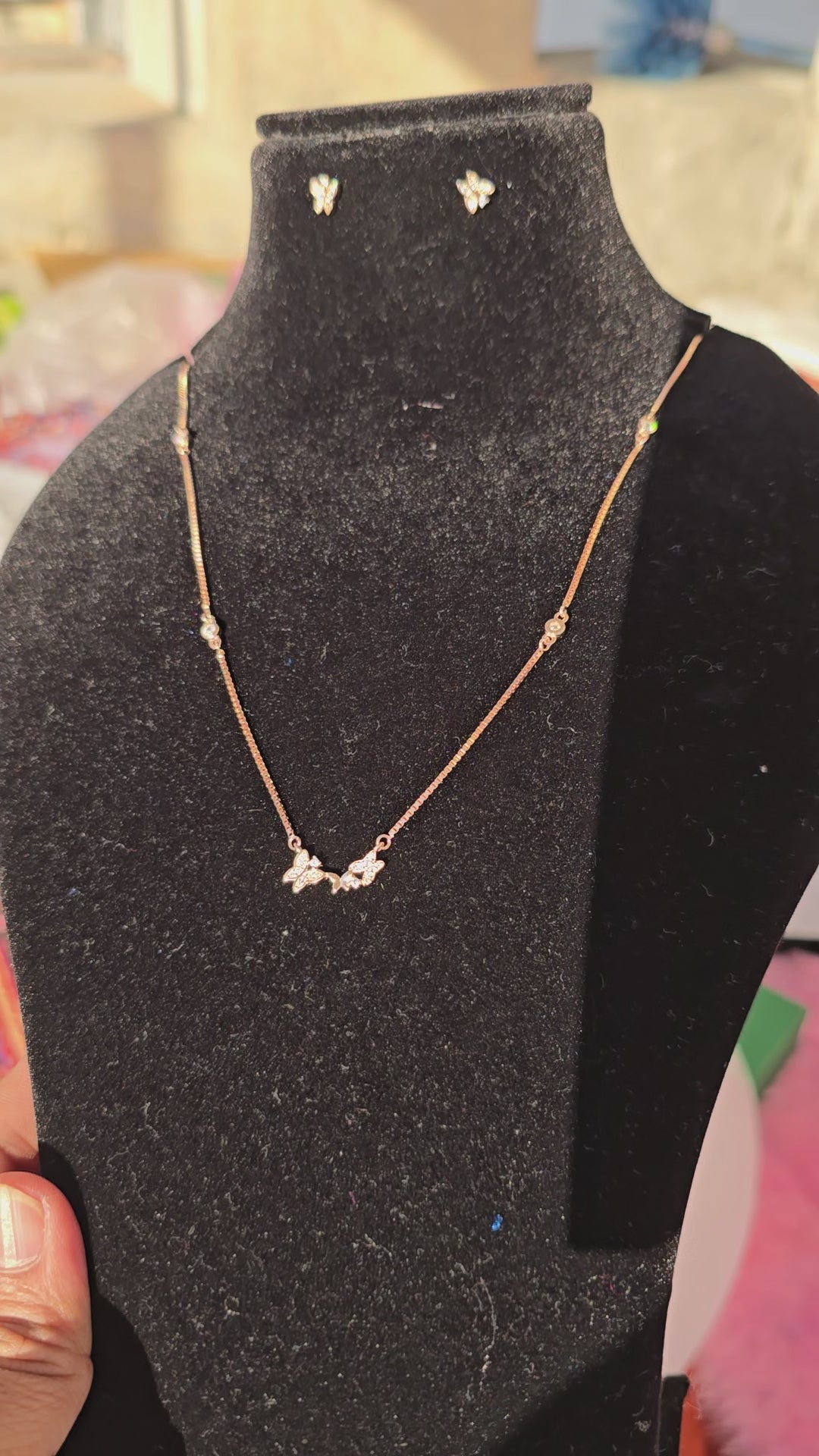 92.5 Silver Rose Gold Platted Butterfly Necklace