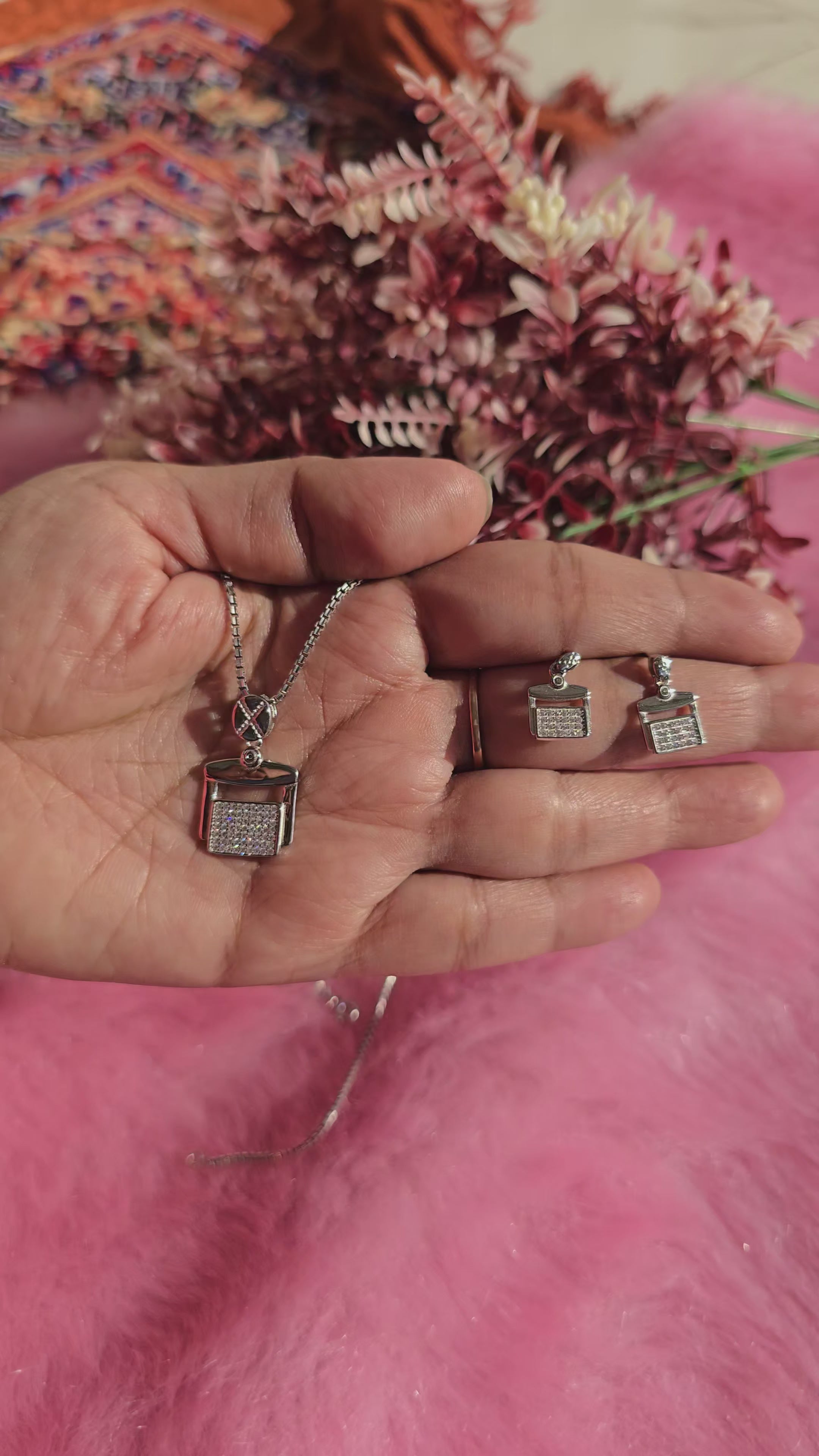 92.5 Silver Pavé Frame Pendant & Earring Set