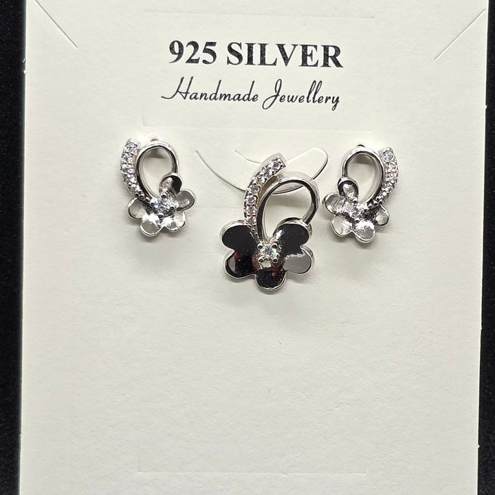92.5 Silver Rose Bloom Pendent Set