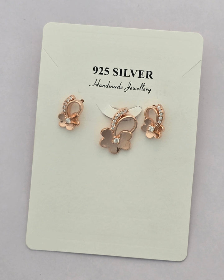 92.5 Silver Rose Bloom Elegance Pendent Set