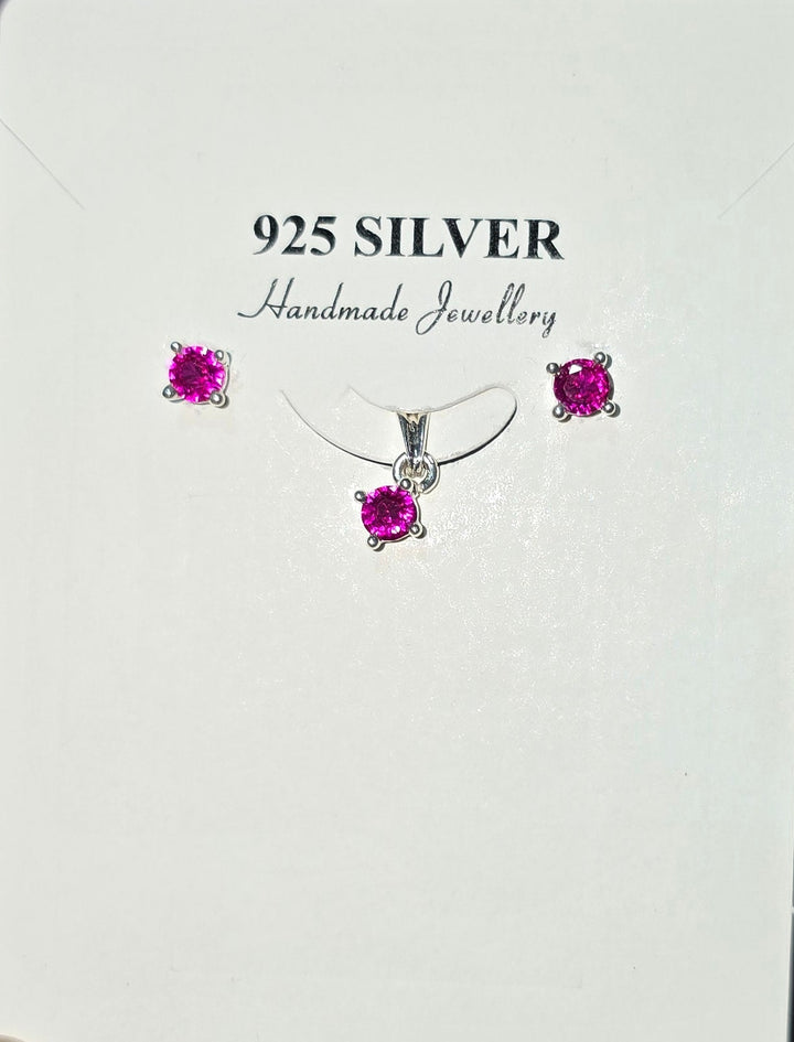 Pink Round Diamond Pendent Set