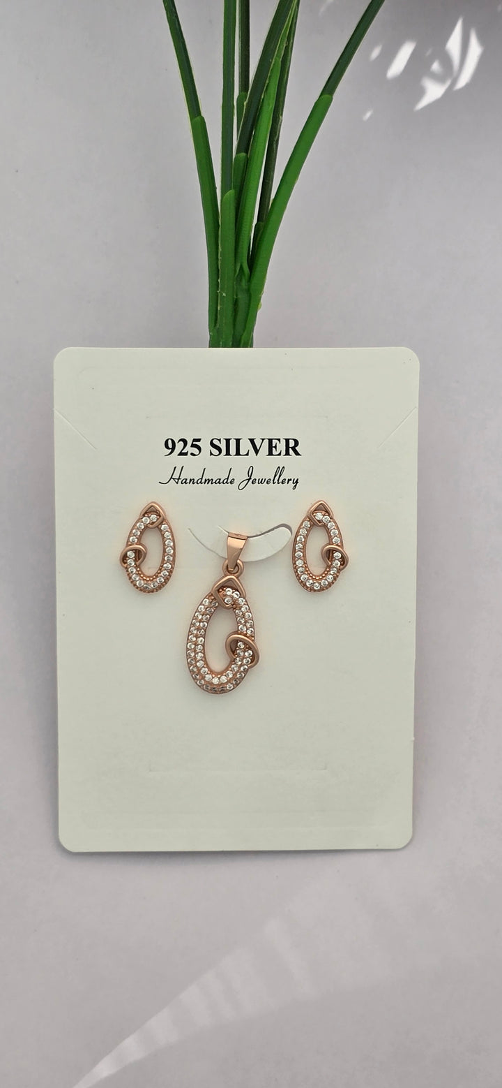 92.5 Silver Rose Gold Teardrop Pendent Set