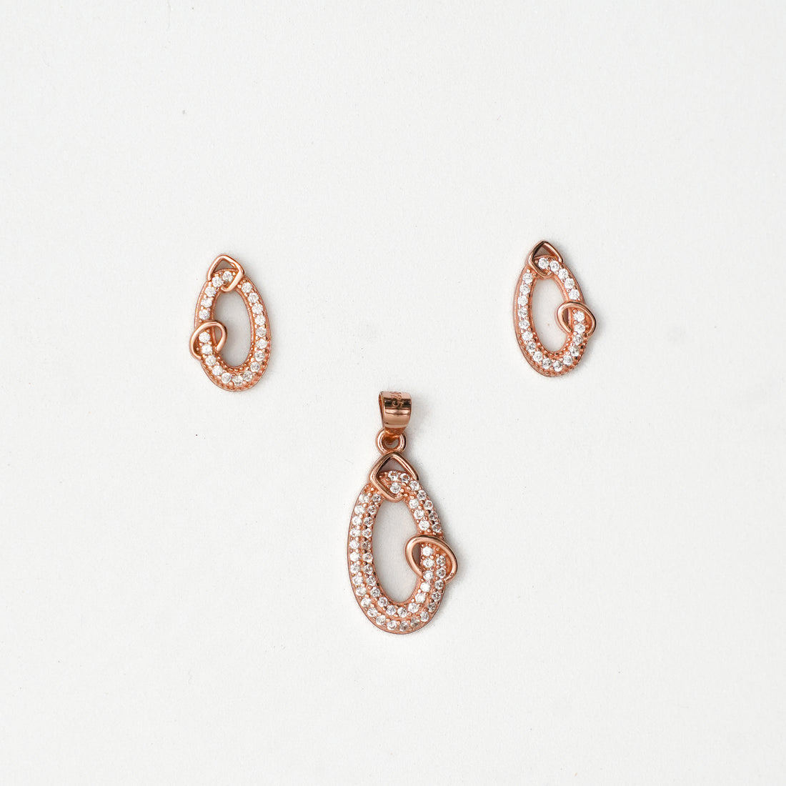 92.5 Silver Rose Gold Teardrop Pendent Set