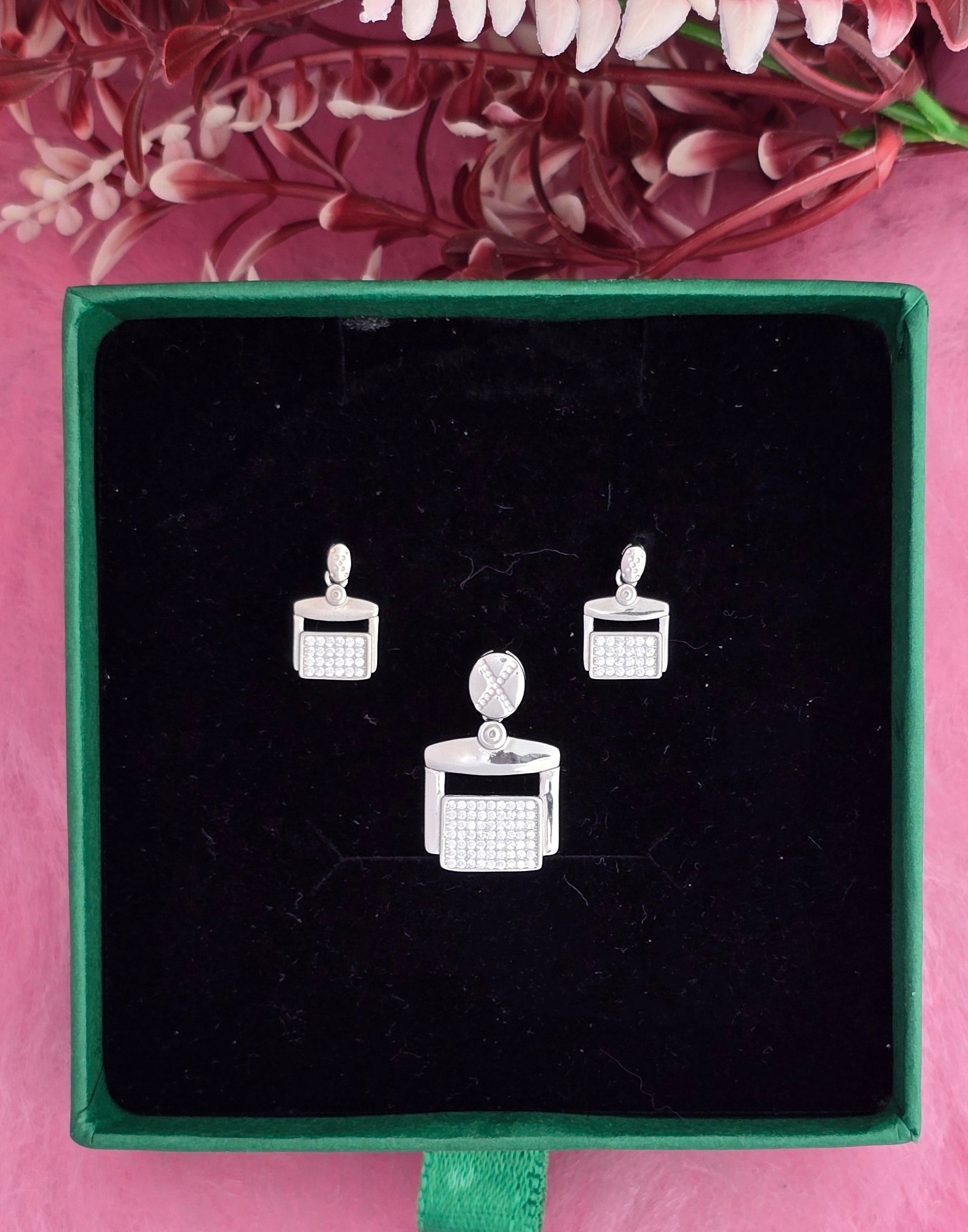 92.5 Silver Pavé Frame Pendant & Earring Set