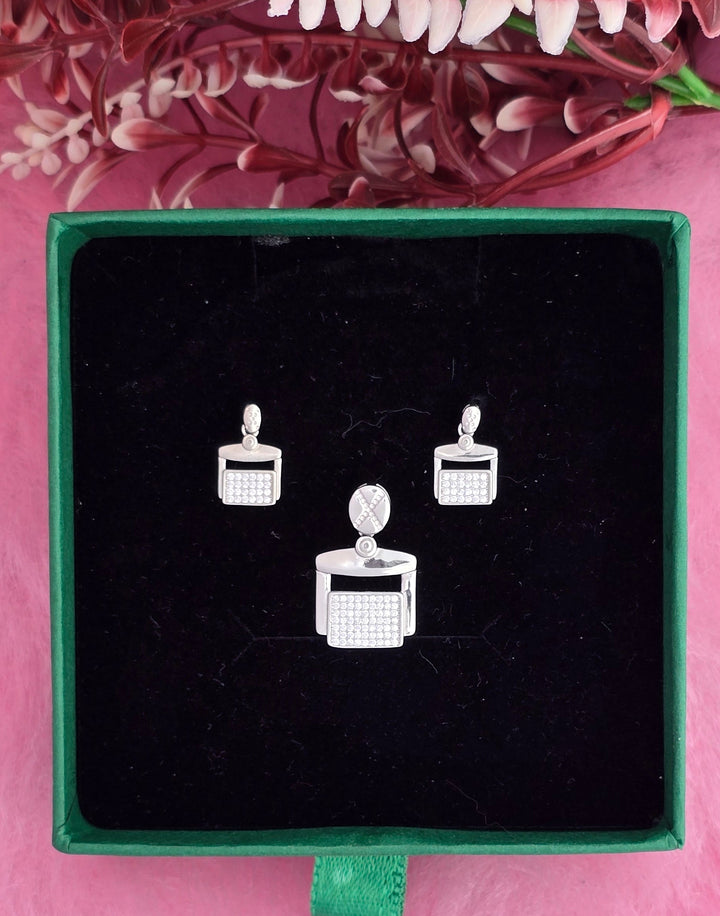 92.5 Silver Pavé Frame Pendant & Earring Set