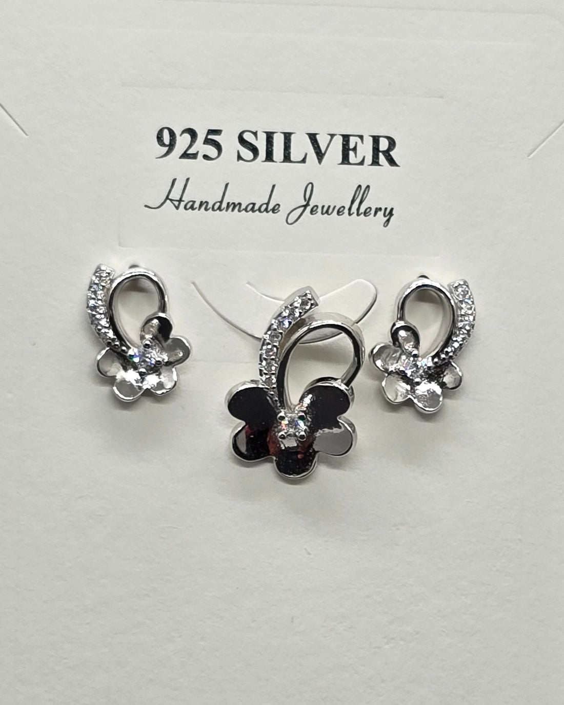92.5 Silver Rose Bloom Pendent Set