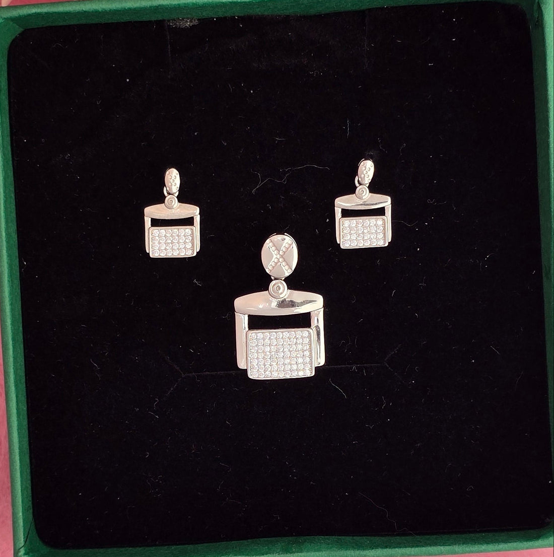 92.5 Silver Pavé Frame Pendant & Earring Set