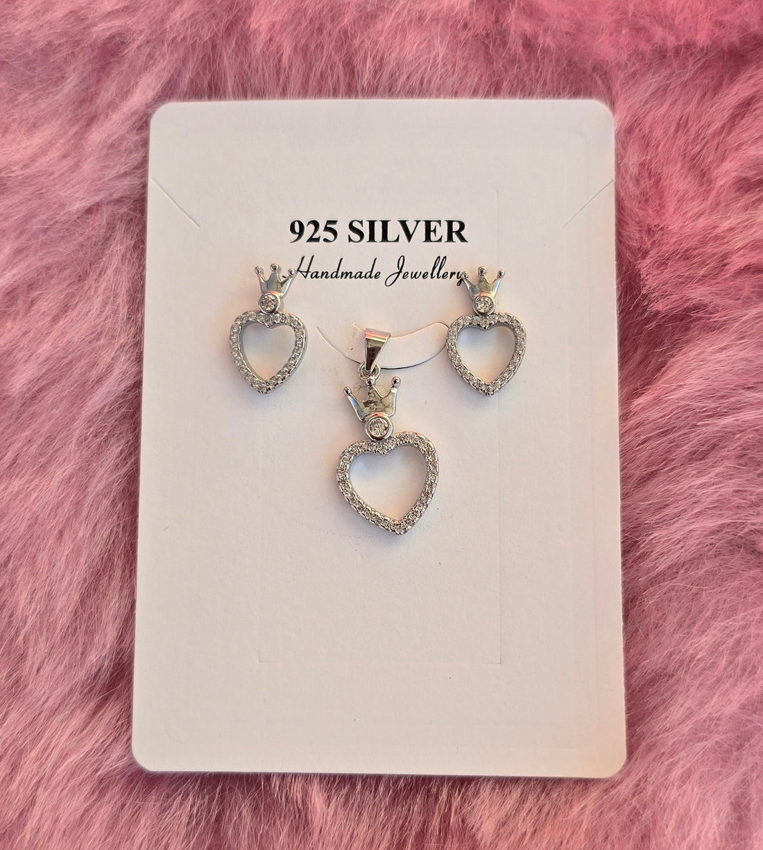 92.5 Silver Crown Heart Pendent Set