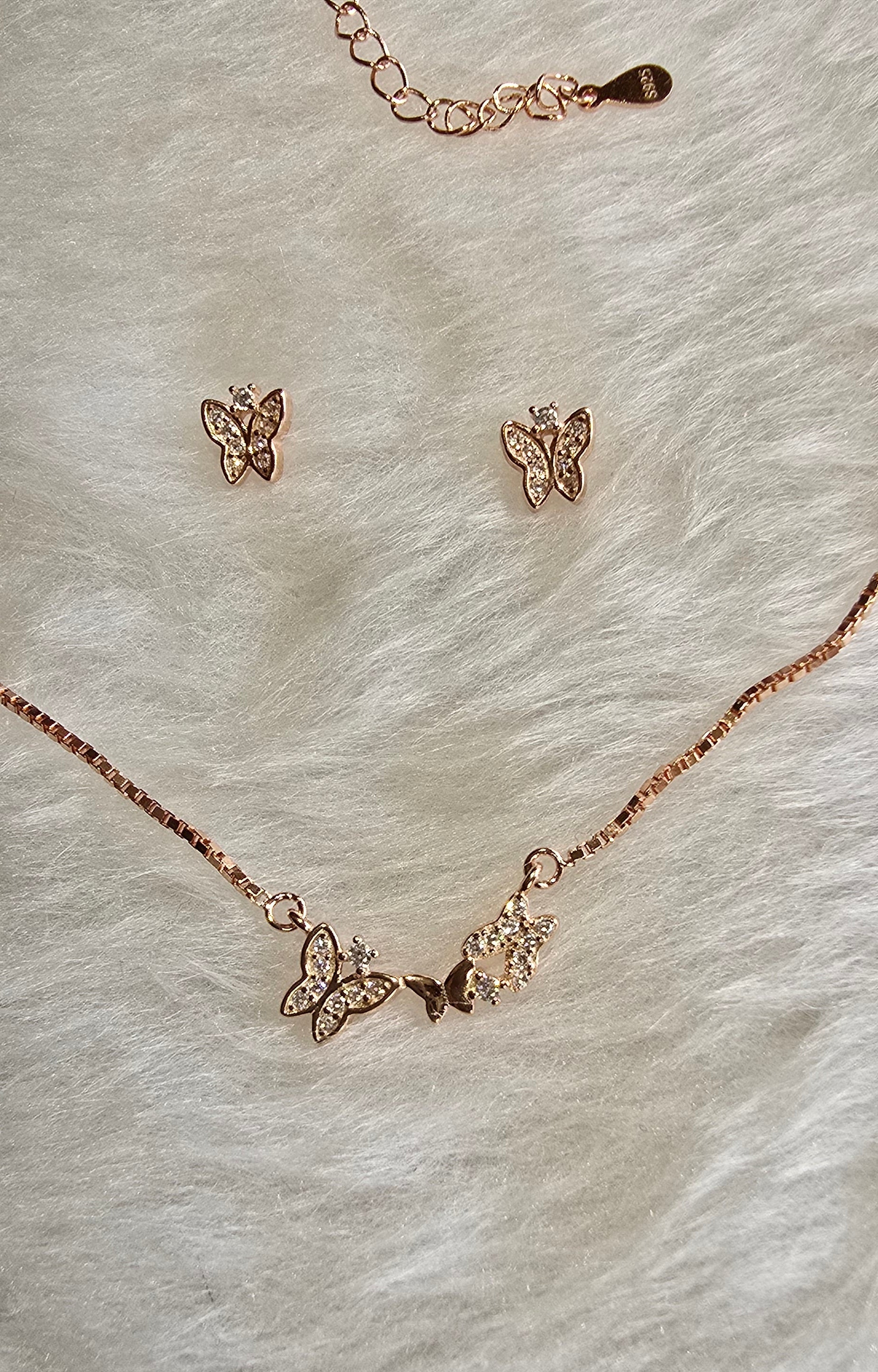92.5 Silver Rose Gold Platted Butterfly Necklace